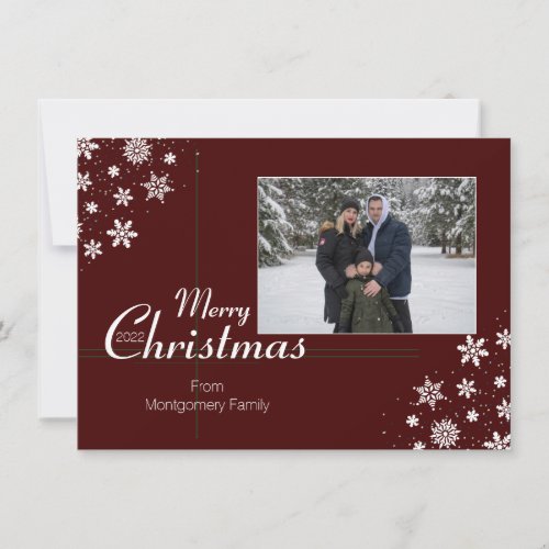 Modern red Christmas photo Flat Card