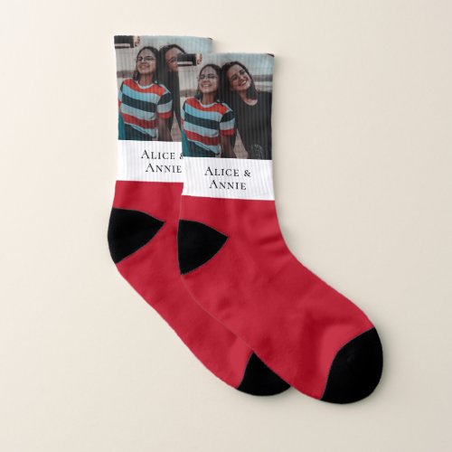 Modern Red Christmas Photo Socks For Dad
