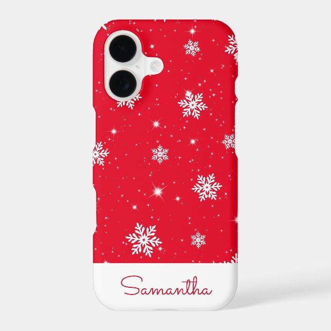 Modern Red Christmas Snowflake Stars Pattern Case-Mate iPhone Case (Back)
