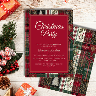 Modern Red Christmas Tartan Plaid Invitation