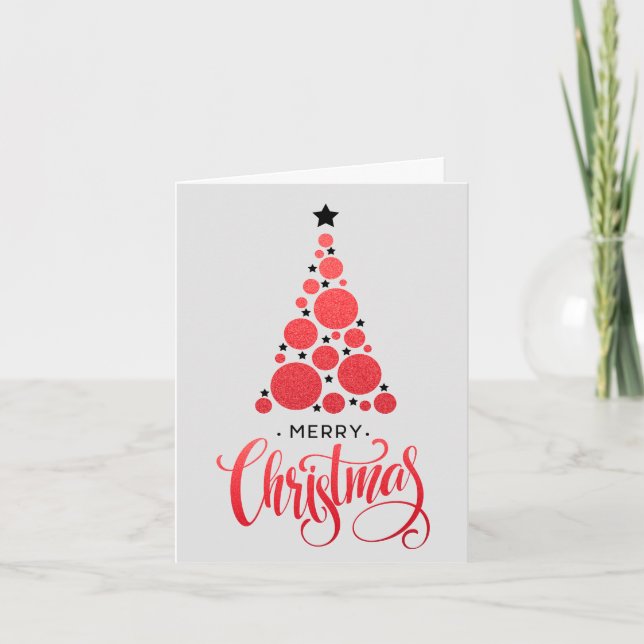 Modern Red Christmas Tree Holiday Card (Front)
