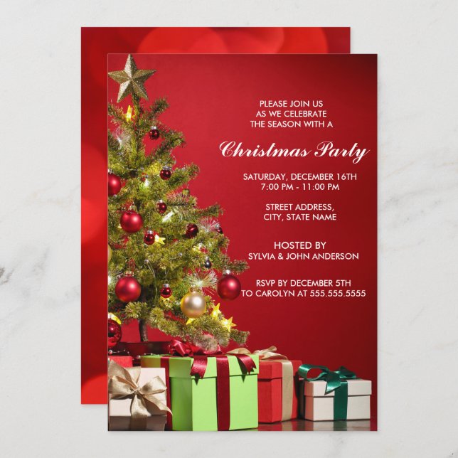 Modern Red Christmas Tree Holiday Party Invitation (Front/Back)