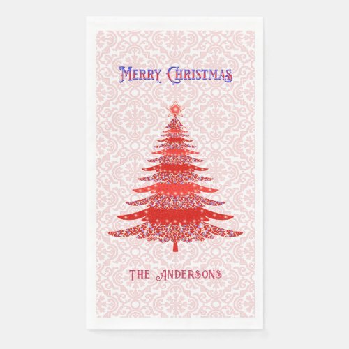 Modern Red Christmas Tree Snowflakes Personalized Paper Guest Towels