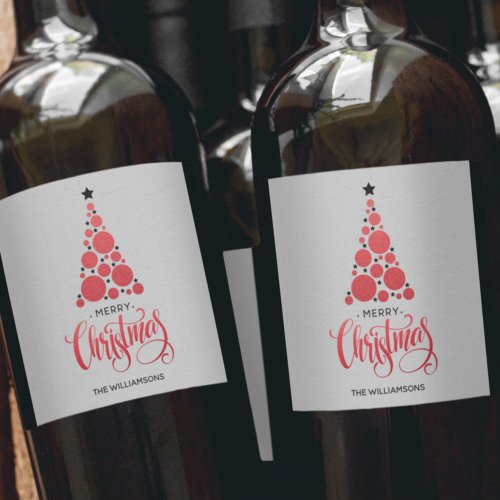 Modern Red Christmas Tree Wine Label