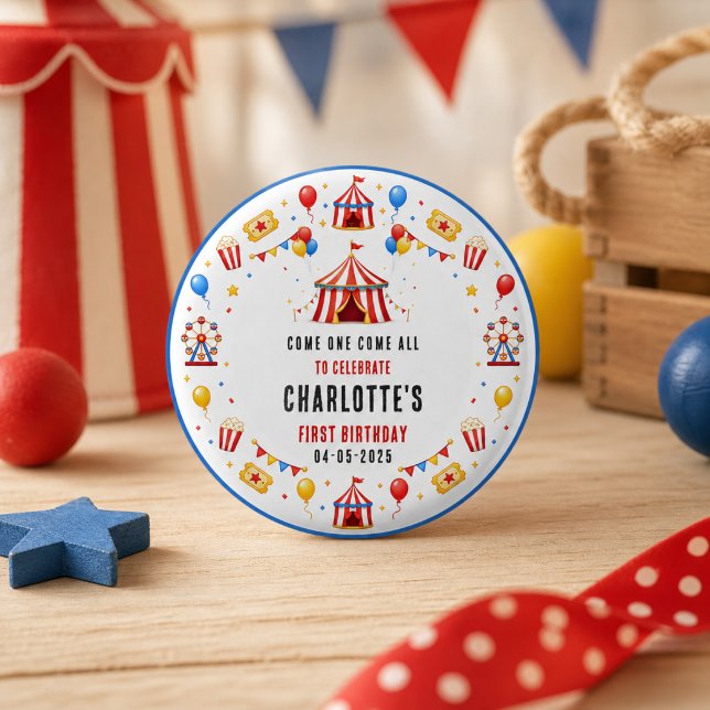 Modern Red Circus Ticket 1st Birthday | Any Gender Button (Modern Red Circus Ticket 1st Birthday | Any Gender Button
)