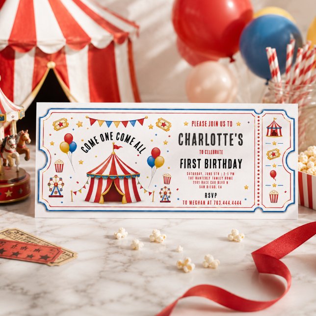 Modern Red Circus Ticket 1st Birthday | Any Gender Invitation (Modern Red Circus Ticket 1st Birthday | Any Gender Invitation
)