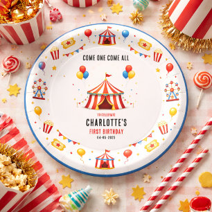 Modern Red Circus Ticket 1st Birthday   Any Gender Paper Plates