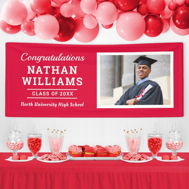 Modern Red Class of 2025 Custom Graduation Photo Banner (Creator Uploaded)