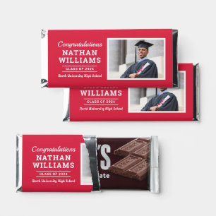 Modern Red Class of 2025 Custom Graduation Photo Hershey Bar Favors