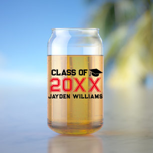 Modern Red Class Of 2026 Men Name Graduation Party Can Glass