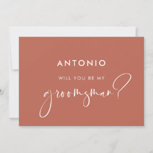 Modern Red clay groomsman proposal card