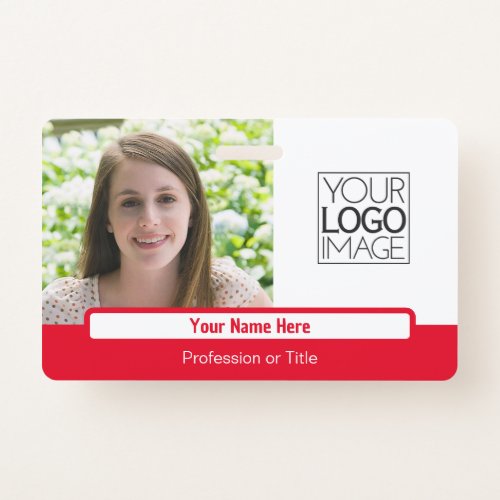 Modern Red Color Block Professional Photo Name Badge