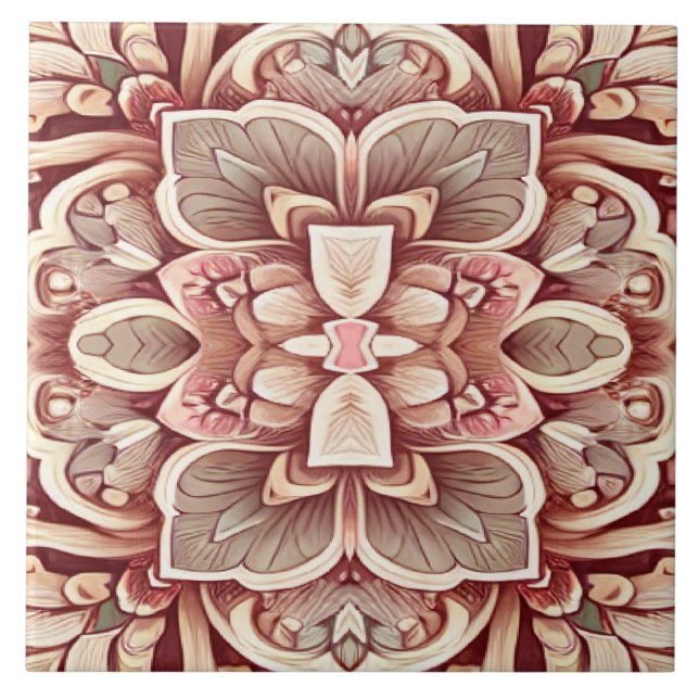 Modern red color classic floral pattern   ceramic tile (Front)
