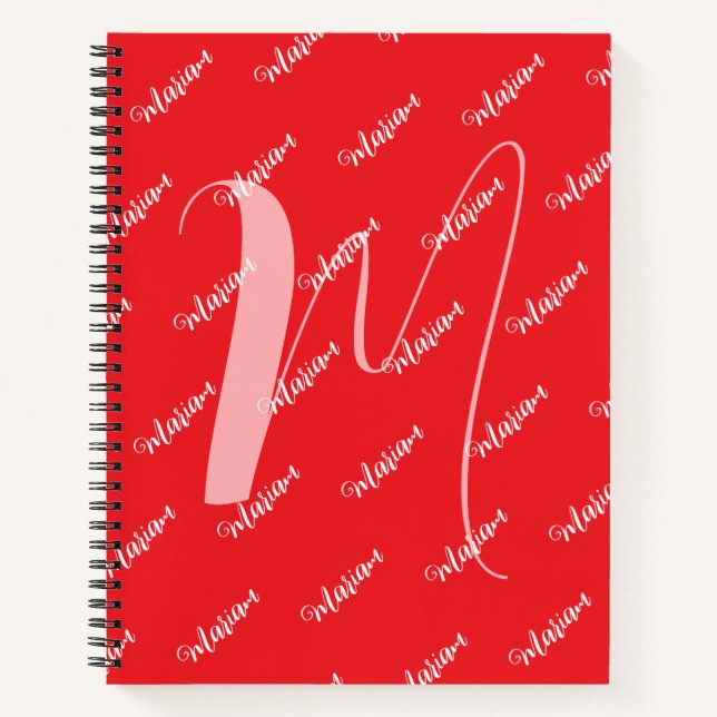 Modern Red Color - Initial Name Monogrammed Notebook (Front)