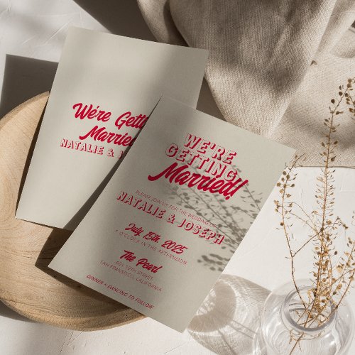 Modern Red Colorful Retro Bold Whimsical Wedding Invitation