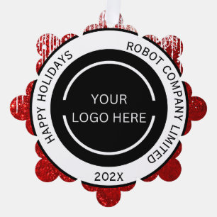 Modern Red Company Logo and Name Ornament Card