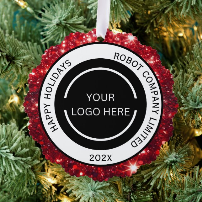 Modern Red Company Logo and Name  Ornament Card (Insitu (Tree))