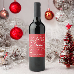 Modern red confetti typography Christmas Wine Label