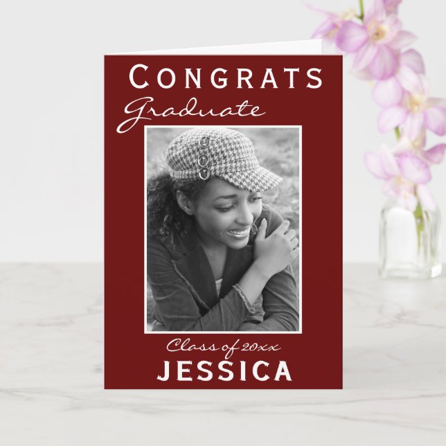 Modern Red Congrats Graduate Graduation Photo Card (Orchid)