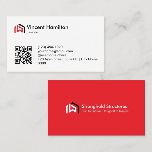 Modern Red Construction Bold Professional Business Card (Front/Back)