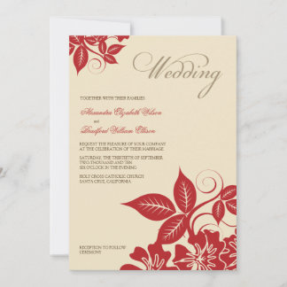 Modern Red/Cream Floral Wedding Invitation