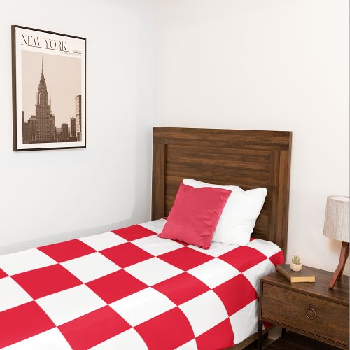 Modern Red Croatian Checkered Pattern Duvet Cover