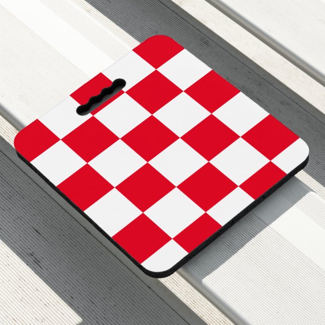 Modern Red Croatian Checkered Pattern Seat Cushion (In Situ)