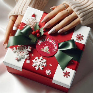 Modern Red Curved Graffiti Merry Christmas Classic Round Sticker