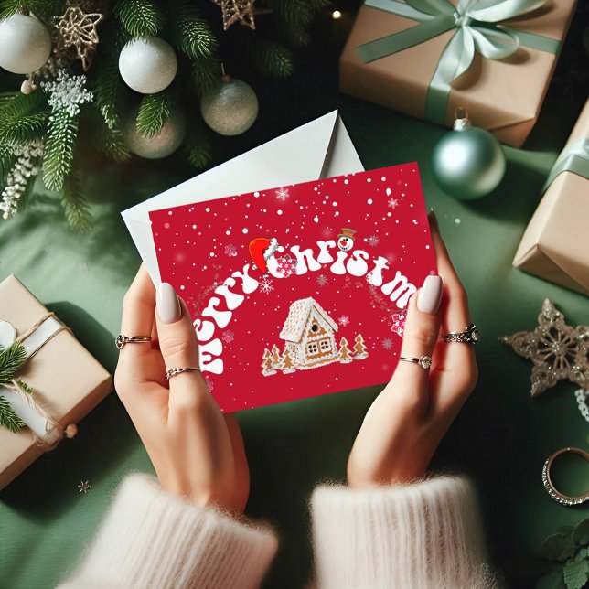 Modern Red Curved Graffiti Merry Christmas  Holiday Postcard (Creator Uploaded)