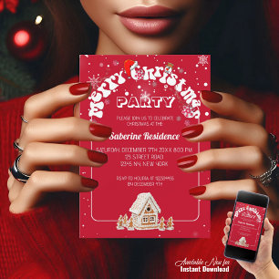 Modern Red Curved Graffiti Merry Christmas Party Invitation