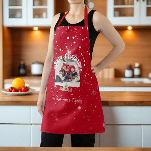Modern Red Curved Graffiti Merry Christmas Photos Apron