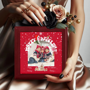 Modern Red Curved Graffiti Merry Christmas Photos Gift Box