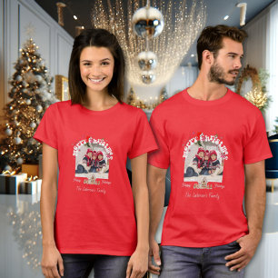 Modern Red Curved Graffiti Merry Christmas Photos T-Shirt