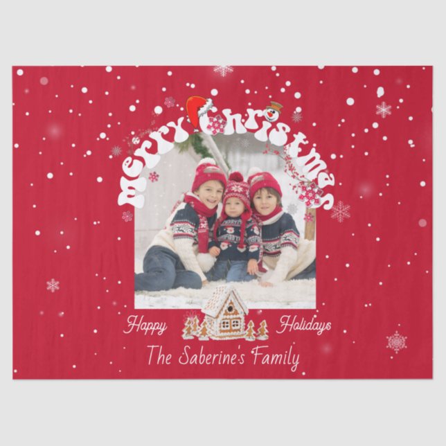 Modern Red Curved Graffiti Merry Christmas Photos  Tissue Paper (Front)