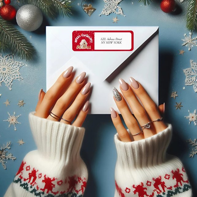 Modern Red Curved Graffiti Merry Christmas Return  Label (Creator Uploaded)