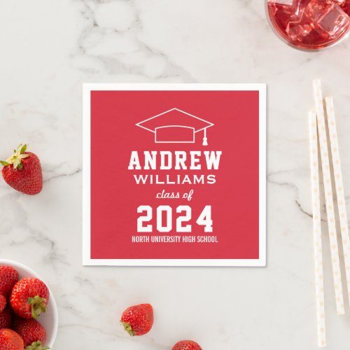 Modern Red Custom 2024 Graduation Party Paper Napkins