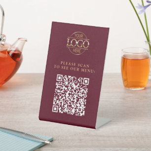 Modern Red Custom Business Logo QR Code Menu Pedestal Sign