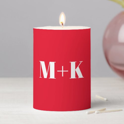 Modern red custom couple initials monogram chic pillar candle