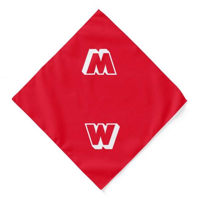 Modern red custom monogram initial cute dog  bandana (Front)