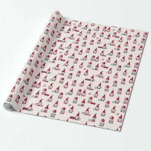 Modern Red Cute Santa Gnome Christmas Wrapping Paper