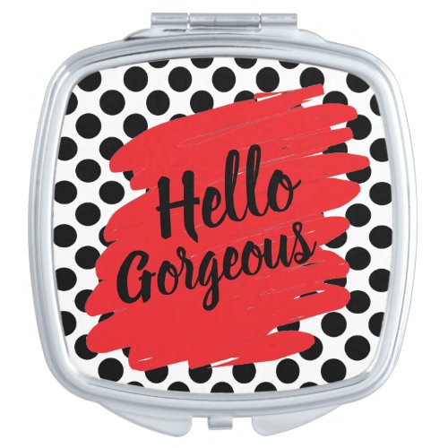 Modern Red Daub and Black Polka Dot Compact Mirror