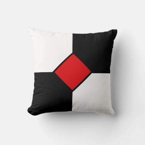 Modern Red Diamond and Black White Squares Throw Pillow