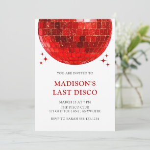 Modern Red Disco Ball Last Disco Bridal Shower Invitation
