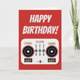 Modern Red DJ Controller Birthday Card