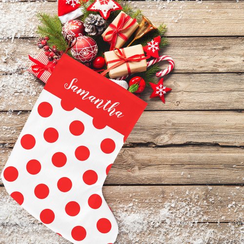 Modern Red Dots Pattern Christmas Large Christmas Stocking