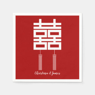 Modern Red Double Happiness Wedding Napkins