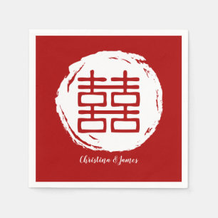 Modern Red Double Happiness Wedding Napkins