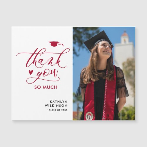 Modern Red Elegant Script Graduation Thank You