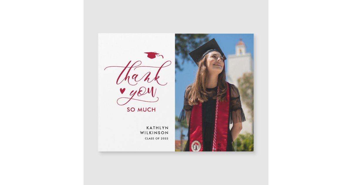 Modern Red Elegant Script Graduation Thank You | Zazzle