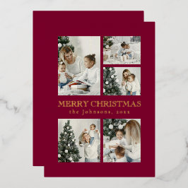 Modern Red Elegant Typography Photo Christmas Foil Holiday Card